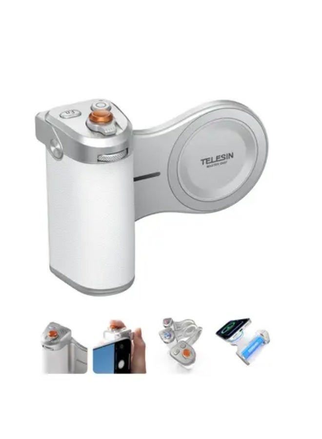 تيليسن تليسين ماجنيتيك برو شوت – مقبض تصوير مغناطيسي للكاميرا | بطارية 3200 مللي أمبير مع شحن لاسلكي لهاتف آيفون | حامل كاميرا MagSafe بمصراع ميكانيكي وقرص تحكم ومرشحات ذكاء اصطناعي | قبضة إرجونوميك للتصوير بالفيديو والصور والبث المباشر | متوفر مع طقم الفلاش الإبداعي - Image 1